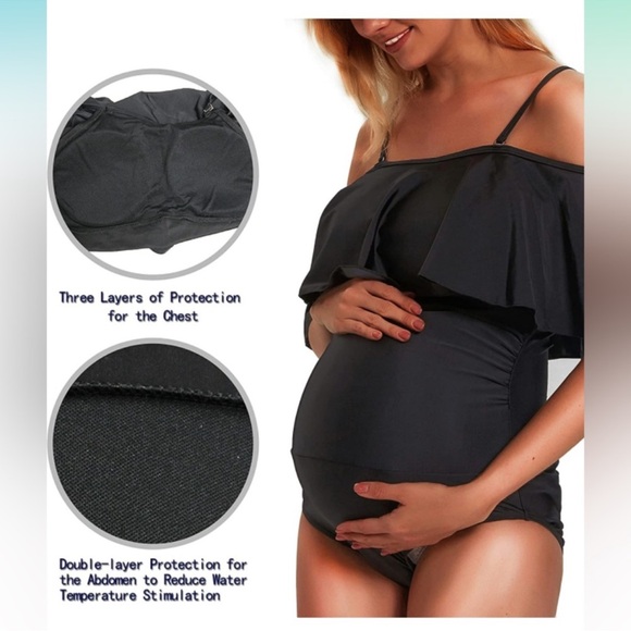 Jinyong Black Maternity one piece swimsuit Small NWT - Picture 2 of 12